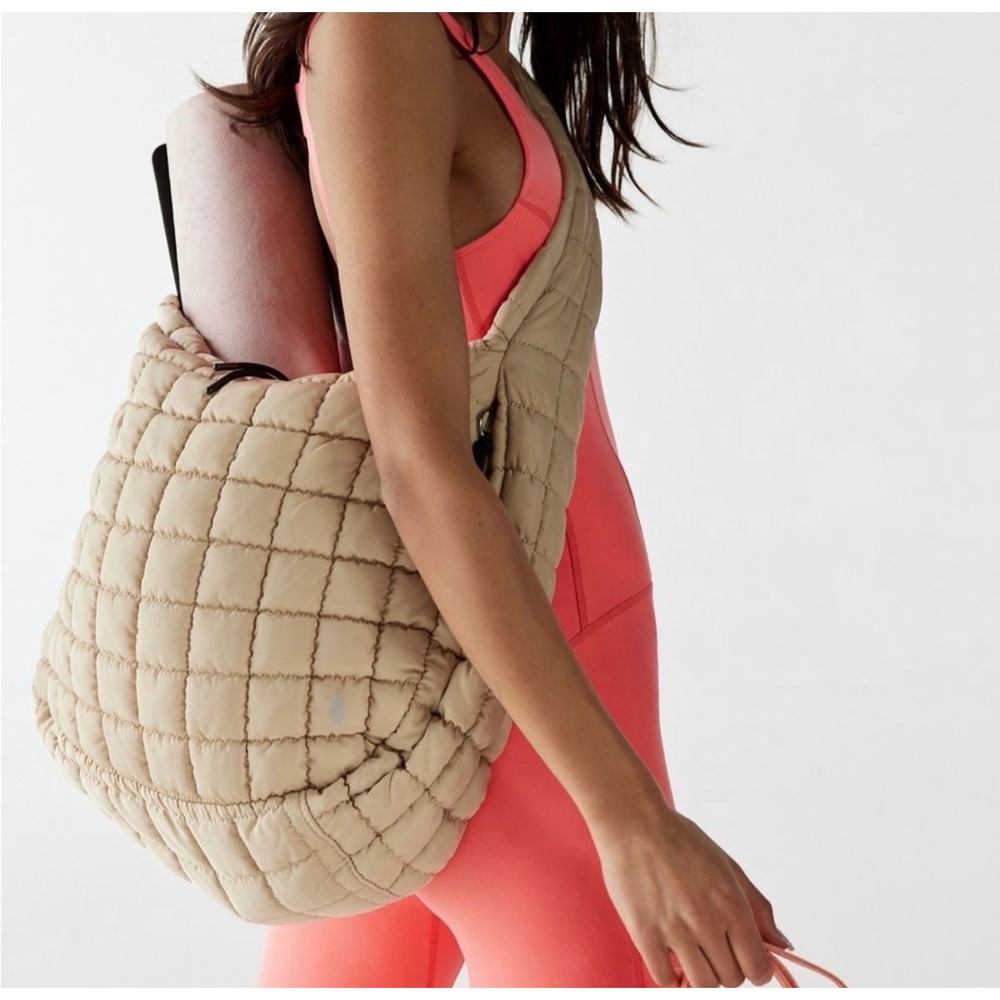 Free People Movement Quilted Carryall Bag Beige Puffer Hobo Tote Large